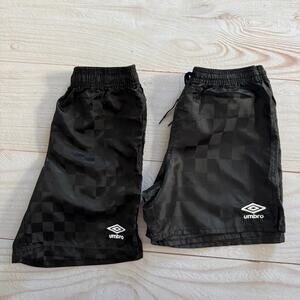 Lot Of 2 Umbro Soccer Gym Athletic Shorts Black Checkerboard Youth Medium 8/10